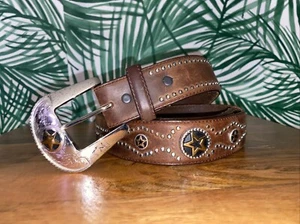 Tony Lama Brown Studded Leather Star Western Belt Men’s 34 - Picture 1 of 7