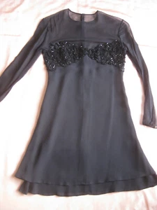 ANGEL SANCHEZ Chifffon BLACK Party COCKTAIL Dress BLACK Beads EMBELLISHED - Picture 1 of 7