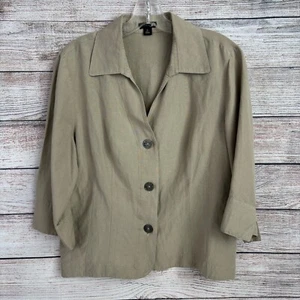 East 5th Petite Linen Blend Shirt Jacket Tan Collared Button Front 3/4 Sleeve PL - Bild 1 von 10
