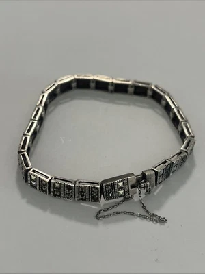 Pulsera Tenis Marcasita Plata de Ley 7.5" Corte Cuadrado LEER DESCRIPCIÓN—(L) Foto 1 de 4