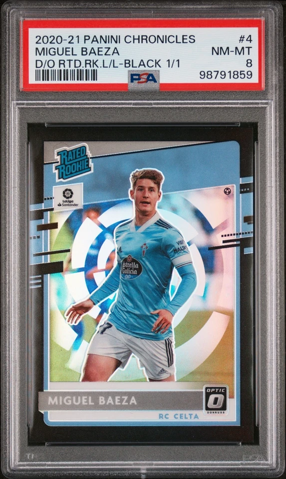 2020-21 Miguel Baeza Panini Donruss 评级新秀黑色 RC Celta 卡 1/1 PSA 8 — 第 1/3 张图片