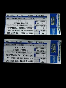 Vtg (2) Kenny Rogers Concert Ticket Stubs TROPICANA CASINO/RESORT VEGAS 11/28/00 - Picture 1 of 2