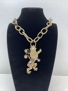 Vintage Loulou de la Falaise goldfarbene Royal Lion Brosche/Anhänger Halskette Boho - Bild 1 von 24