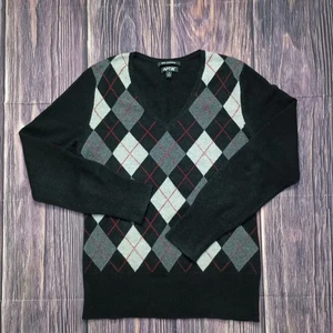 Apt 9 Cashmere Sweater Black/Gray  Argyle V-Neck Medium Women's  - Picture 1 of 8