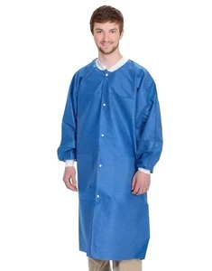 Disposable Lab Coats 39" Long 100ct Blue Adult Work Gowns Large SMS 40 gsm PPE - Picture 1 of 7