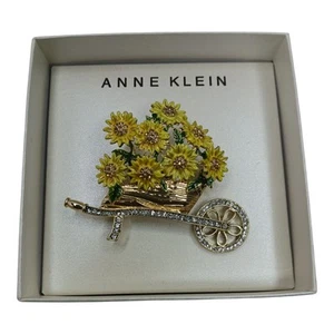 Anne Klein Sunflower Cart Brooch Gold-Tone with Crystals 2.5" - Picture 1 of 9