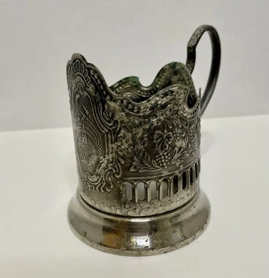 Vintage ruso soviético URSS plata pl. Soporte para taza de té Space Sputnik Podstakannik Foto 1 de 4