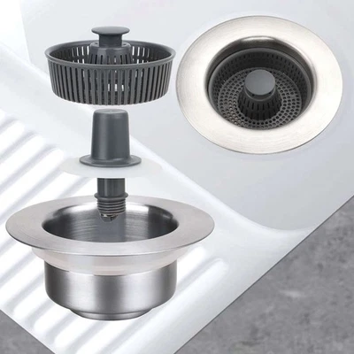 Tapón colador fregadero de cocina 3 en 1 acero inoxidable cesta de drenaje tapón de residuos nuevo Foto 1 de 4