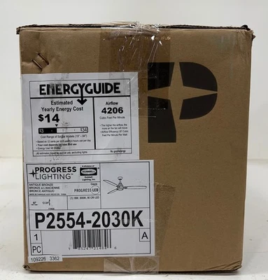 Mirada de iluminación Progress 60 pulgadas Ventilador de techo moderno LED de bronce antiguo para interiores Foto 1 de 2