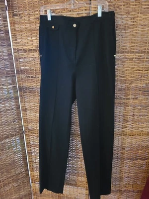 Pantalones de vestir de colección Lauren Ralph Lauren negros de pierna ancha talla 12 bolsillos con cremallera ajustados Foto 1 de 4