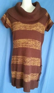 Women's Juniors Dots Sweater Tunic Brown Striped Size Medium New - Picture 1 of 5