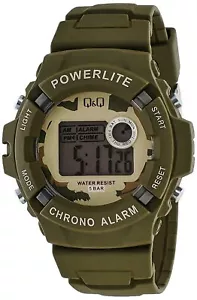 Q&Q by Citizen M051J003Y PowerLite Men's Digital Sport Watch Green Resin Strap - Picture 1 of 2