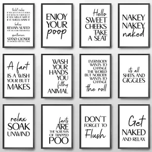 Carteles de baño estampados citas de inodoro arte de pared texto divertido citas divertidas decoración del hogar - Imagen 1 de 52