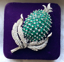Vintage Trifari Philippe Emerald-Green Pineapple Brooch With Pave Leaves - RARE