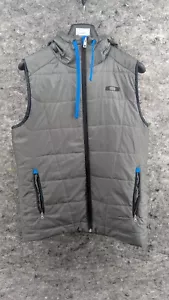 Oakley Men's Size S Gray And Blue Quilted Full Zip Puffer Vest Hooded - Picture 1 of 14