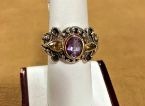 Sterling Silver .925 & 14kt Gold Amethyst Citrine Ring Size 7 - Imagen 1 de 12