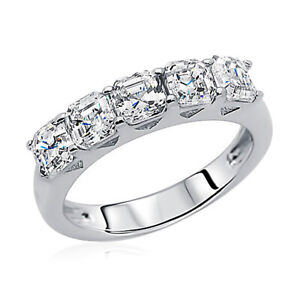 Asscher Cz Engagement Band size 7 4mm Rhodium Plated Silver Wedding Ring