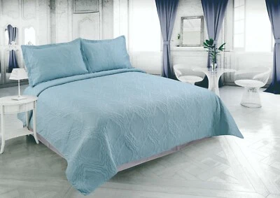 MARINA DECORATION Pinsonic Embossed Solid Reversible Luxury Bedspread Coverlet Bedding Quilt Set