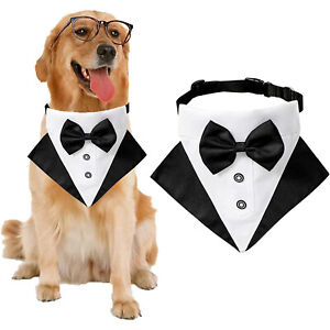 Pet Dog Cat Tuxedo Suit and Bandana Set Wedding Party Formal Bow Tie Neck Collar