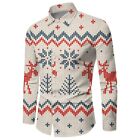 Trendy Men's Christmas T Dress Up Top Blouse with Button Down and Lapel Neck