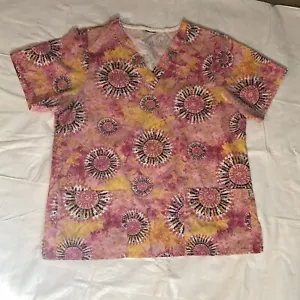 Womens Tafford Pink Celestial Print Scrub Top Sz Med - Picture 1 of 7
