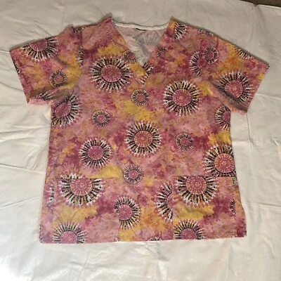 Womens Tafford Pink Celestial Print Scrub Top Sz Med - Image 1 of 4