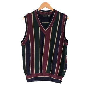 Vintage Sweater Vest Mens L 90s Structure Stripe V-Neck Academia Preppy Classic - Picture 1 of 9