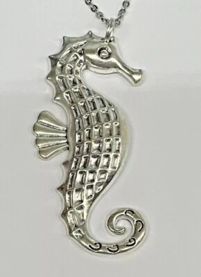 Collar de plata Sea Horse 24" acero inoxidable costero vida marina joyería NUEVO Foto 1 de 4