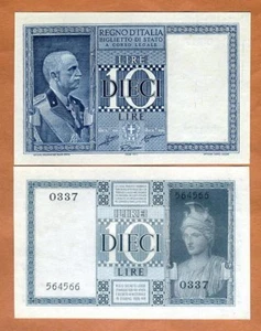 Italy, 10 Lire, 1938, P-25b, UNC King Emanuele - Picture 1 of 1