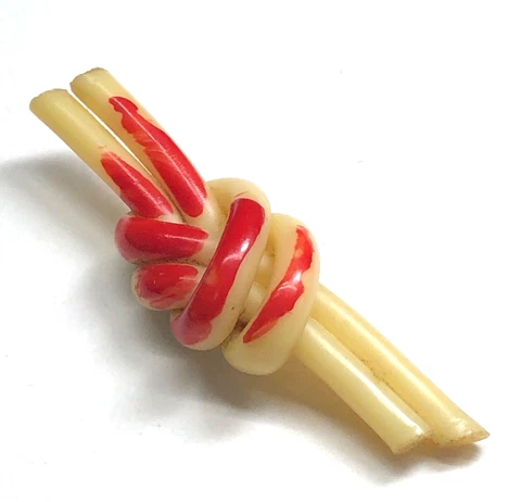 XL Cream Extruded Celluloid Button Knot Design with Red Paint Cover