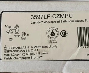 Delta 3597LF-CZMPU Cassidy Widespread Bathroom Faucet Drain Champagne Bronze NEW - Picture 1 of 5