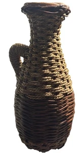Vintage Wicker Rattan Wrapped Terracotta Vase Rustic Boho Decor 11.5 Inch - Picture 1 of 5