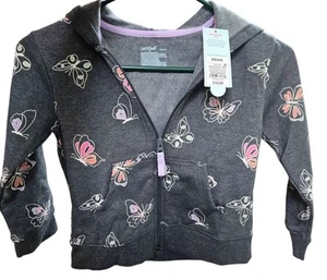 Cat & Jack Girls Hoodie XS (4/5) Gray Butterfly Zip-Up Sweatshirt NWT - Picture 1 of 2