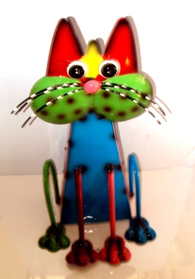 Figura de gato colorida decoración jardín o puerta jardín arte metal vintage Foto 1 de 4