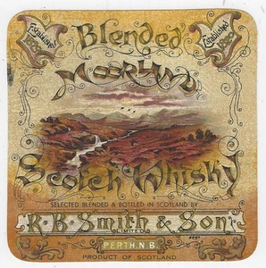 Etiqueta de whisky escocés mezclado Moorland Perth Escocia licor publicitario vintage - Imagen 1 de 2