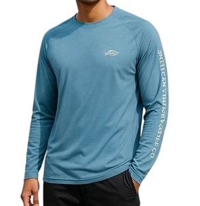 Aftco T Shirt Mens S Blue Aftech Long Sleeve Crew Neck Performance Fishing Tee - Picture 1 of 9