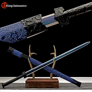 Blue Dragon Chinese Sword Han Dynasty Jian Ebony 1095 Carbon Steel Double Edge - Picture 1 of 10
