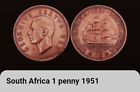1951 South Africa One Penny Coin, King George Vi, Bonus Offers. Bronze Coin, 1d