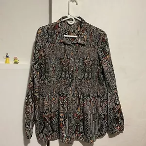 Odd Molly Evelyn Collared Button Down Shirt Top Deep Asphalt Sz L/XL (4) - Picture 1 of 10