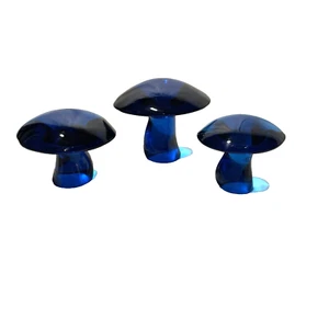 THREE Vintage VIKING GLASS Cobalt Blue MUSHROOMS Bluenique Set Of 3 MCM 3" - Picture 1 of 14