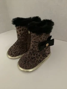 Michael Kors baby girl Boots Leopard Animal  Print Booties shoes size 3 - Picture 1 of 5