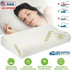19.69/23.62in Bamboo Pillow Memory Foam Sleep Orthopedic Neck Support Pillow US - Picture 1 of 12