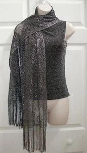 Women’s Small Silver Metallic Turtleneck Top & Matching Neck Scarf 2 Piece Set - Picture 1 of 12