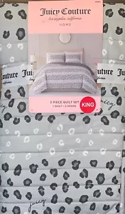 Juicy Couture Set 3 pezzi trapunta KING coperta e federe grigio stampa leopardata con loghi - Foto 1 di 7