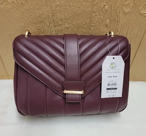 Time and Tru Women’s Plum Quilted Satchel Flap Closure Handbag Shoulder Purse - Picture 1 of 6