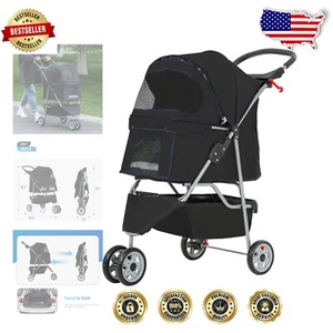 Waterproof 3-Wheel Pet Stroller with Cup Holder - Lightweight Folding Carriage - Picture 1 of 9