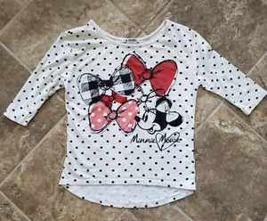 Disney Parks T Shirt Small Youth Girls Minnie Mouse Cream Dots 3/4 Sleeves Knit  - Picture 1 of 7