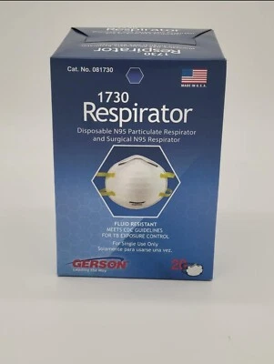N95 Respirator & Surgical Mask GERSON 1730 NIOSH 20/Box Made in USA 081730 New - Image 1 of 4