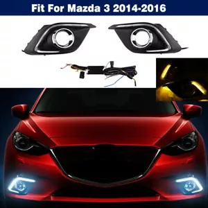 LED Driving Lamps White/Yellow DRL Front Bumper Fog Lights For Mazda 3 2014-2016 - Picture 1 of 8