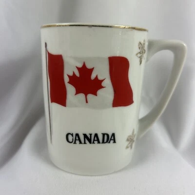 Taza de café bandera nacional de Canadá hoja de arce porcelana detalles dorados Japón Foto 1 de 4